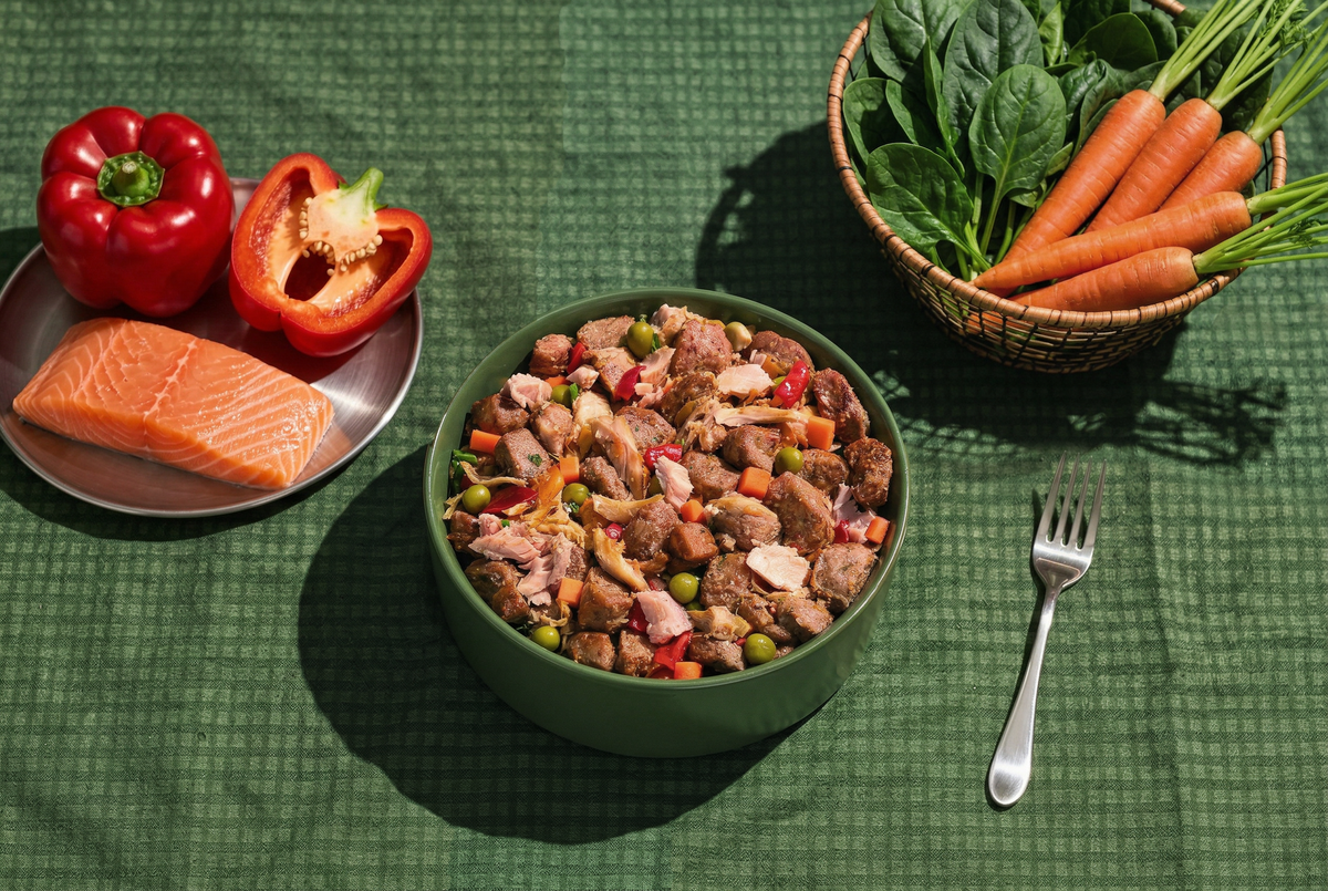 Bol de Salmón y pavo con verduras preparado
